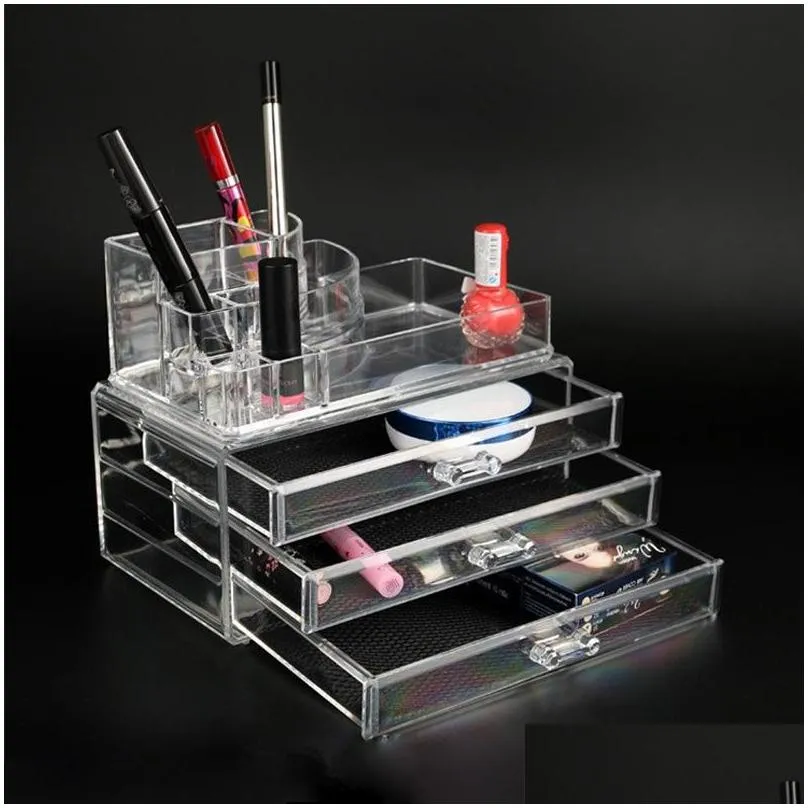 5 styles transparent plastic home drawer desk desktop storage box organiser clear acrylic makeup make up organizer for cosmetic
