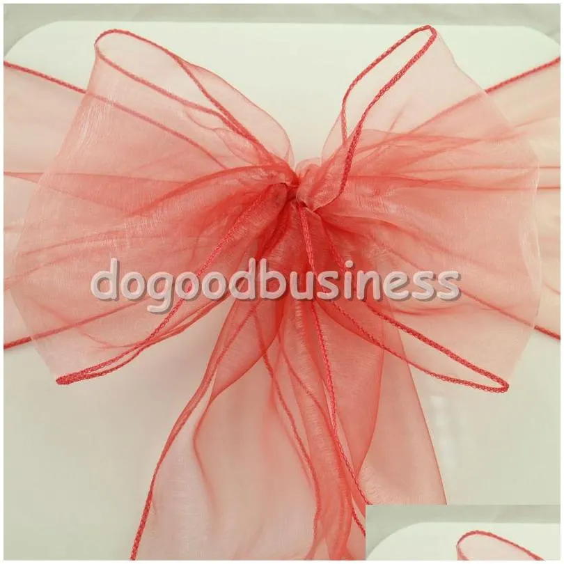 wholesalefatory price 100pcs high quality watermelon dark coral organza chair sashes bow cover wedding banquet venue decoration