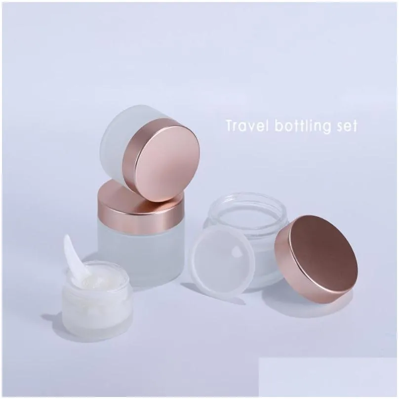 storage bottles jars clear frosted glass cream jar cosmetic container 5g 10g 15g 20g 30g 50g 60g 100g rose gold lid empty pot refillable