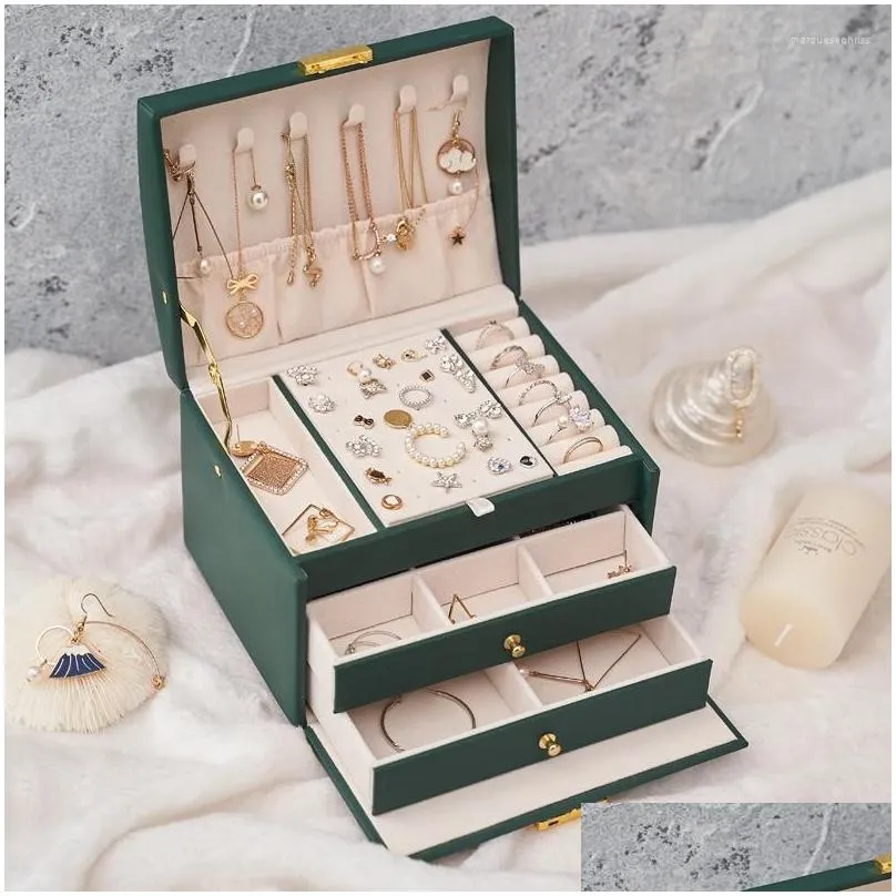jewelry pouches 2022 luxury korean threelayer drawer earrings vintage box gift storage