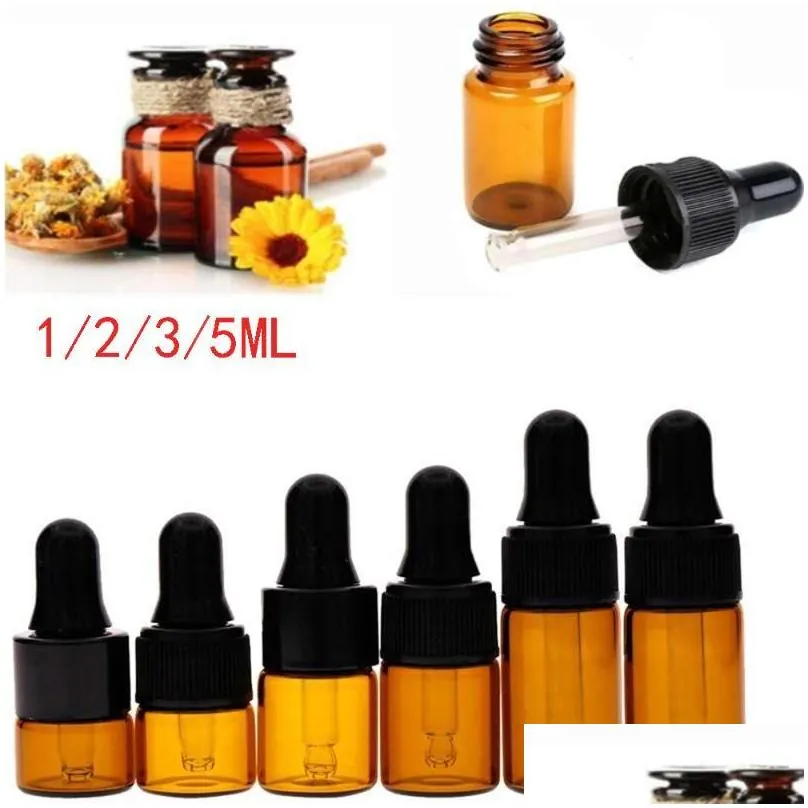 storage bottles jars 1/2/3/5/ml refillable tea tree oil  perfume container amber glass dropper bottle liquid pipette