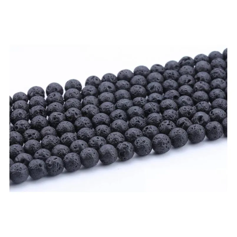 fashion diy accessories lava rock loose beads black gem natural stone beads for women bracelets jewelry making wholesale bulk lots