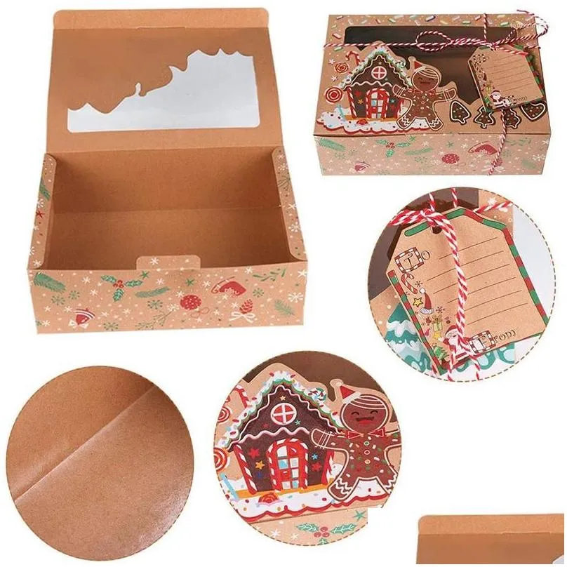 gift wrap 12pcs/set christmas cookie box kraft paper candy boxes food packaging containers year decoration party kids gifts