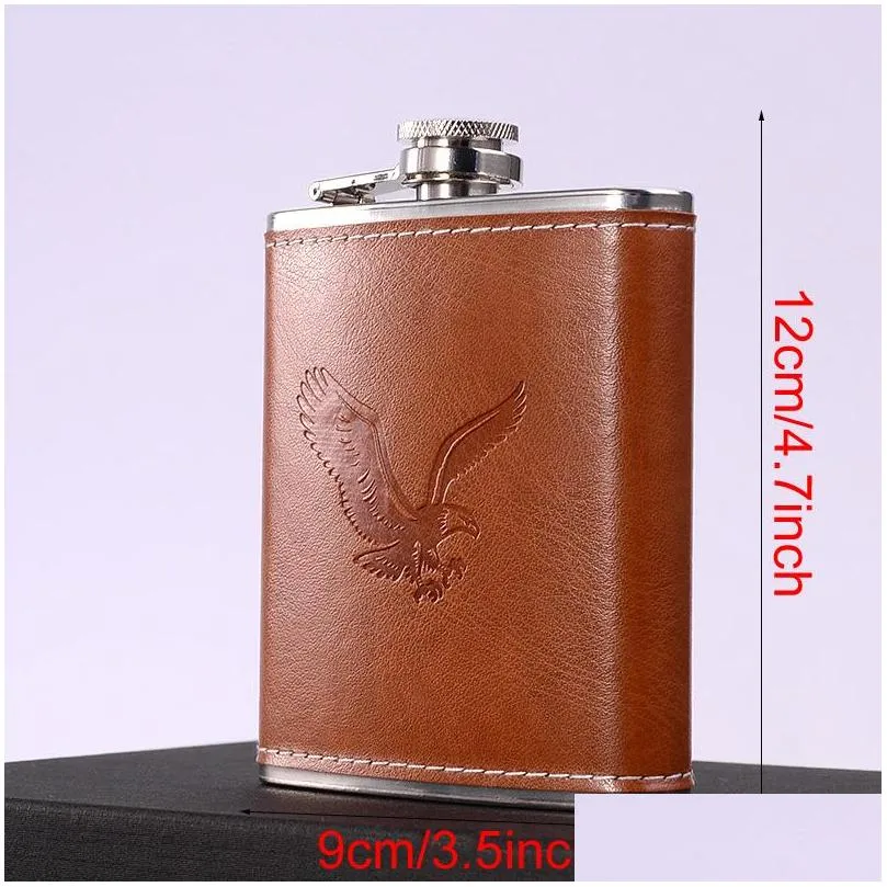 leather 7oz pocket hip flasks 304 stainless steel portable wine bottle men mini alcohol pocket flagon luxury metal hip flasks vt1321