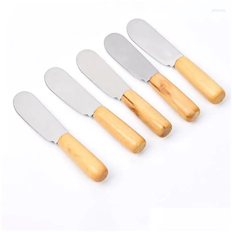 baking tools 1pcs mini silver cream knifes butter knife for cheese dessert multipurpose wood handle stainless steel 10.2 10.2cm
