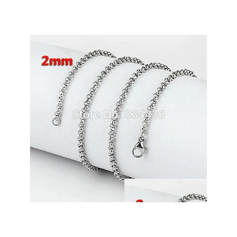  wholesale 2mm 316l stainless steel necklace round rolo link chains women mens fashion jewelry 20pcs link chains