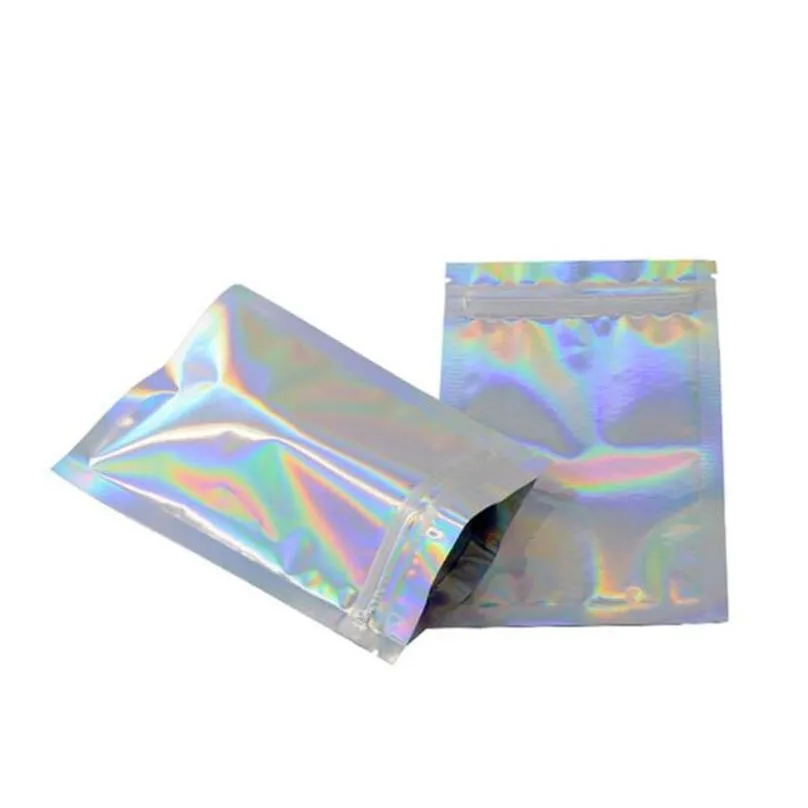 resealable plastic retail foodgrade packaging bags holographic aluminum foil pouch smell proof mylar bag for food storage 2types laser packing