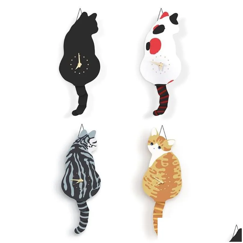 wall clocks creative clock naughty cat wag tail quiet swinging for home bedroom living room decoration