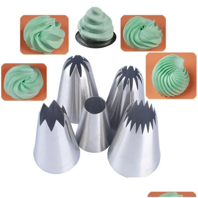 baking pastry tools 5pc large decorating tip sets cake biscuit cream tool stainless steel piping icing nozzle cupcake head dessert