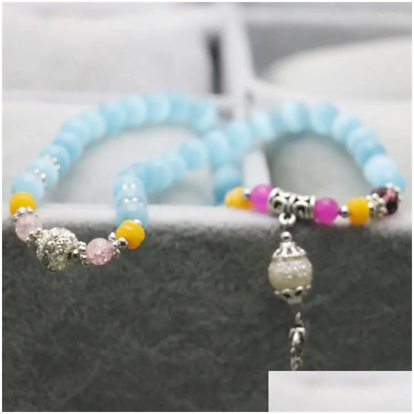 charm bracelets  tibet silvercolor elephant pendant blue cat eyes opal chalcedony beads bracelet hand chain for women girls