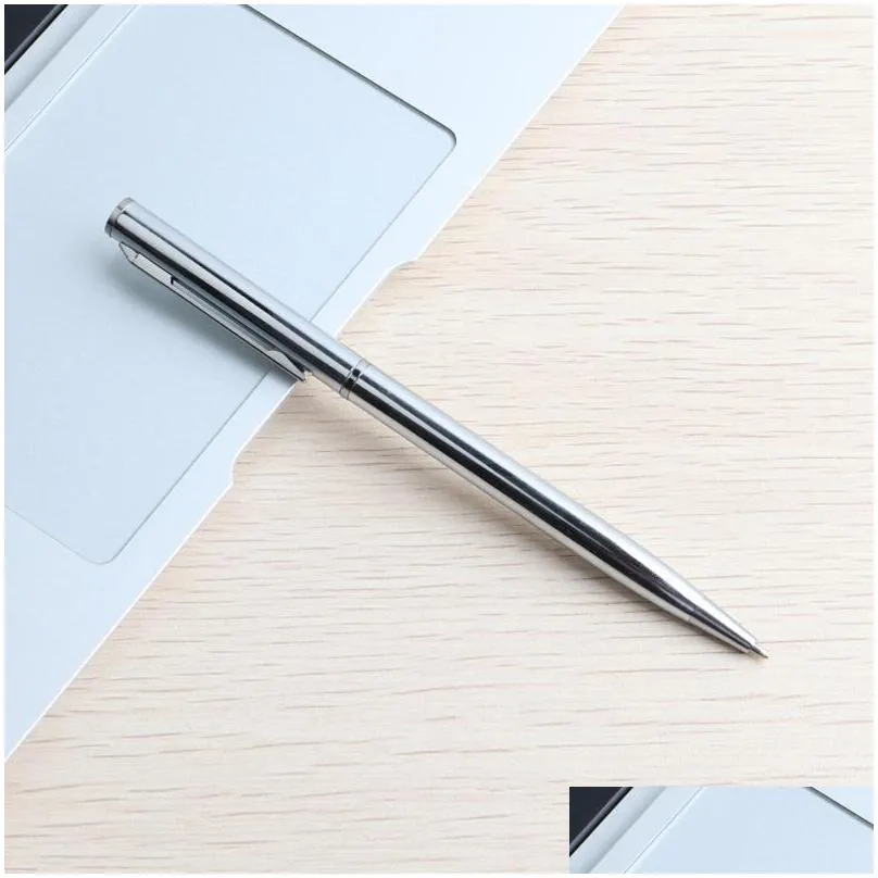 5pcs/set rose gold ballpoint pen stainless steel rod rotating metal ballpoint pens for school office stationery supplies