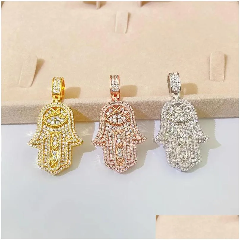 pendant necklaces iced moissanite hand fatima women men 925 sterling silver hamsa ins hiphop handmade jewelry collares giftpendant