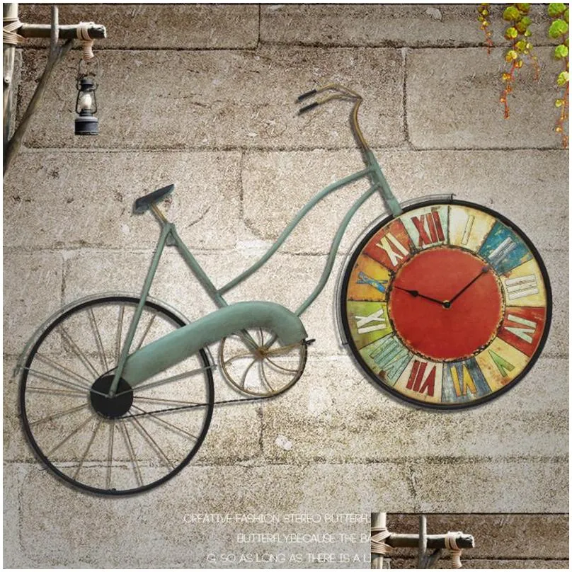 wall clocks american retro bicycle nostalgic coffee shop creative home decoration clock bar shabby chic modern design 3dbg22