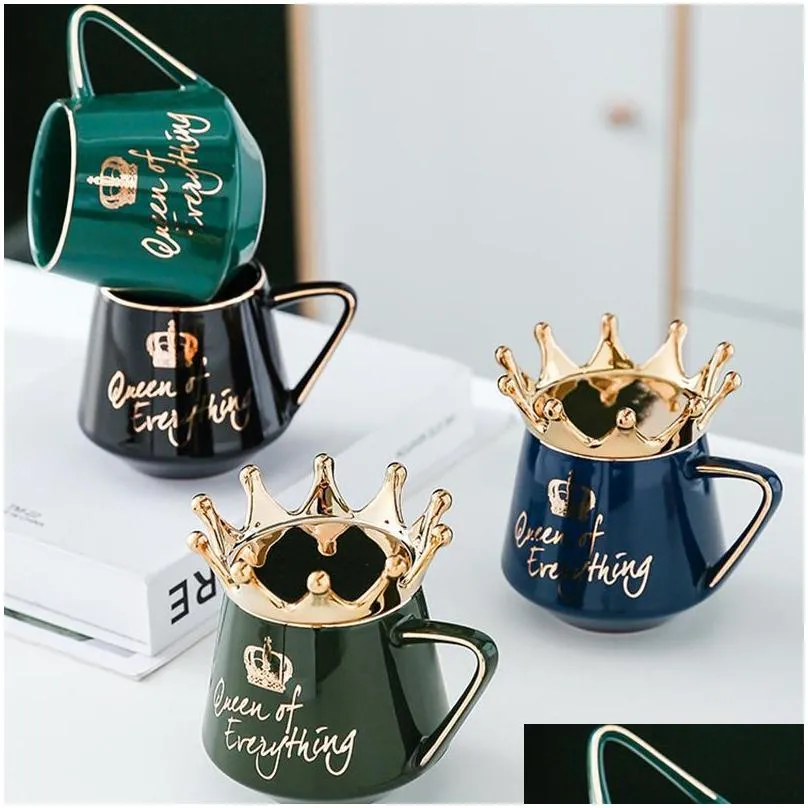 queen of everything mug with crown lid and spoon ceramic coffee cup gift for girlfriend wife k888