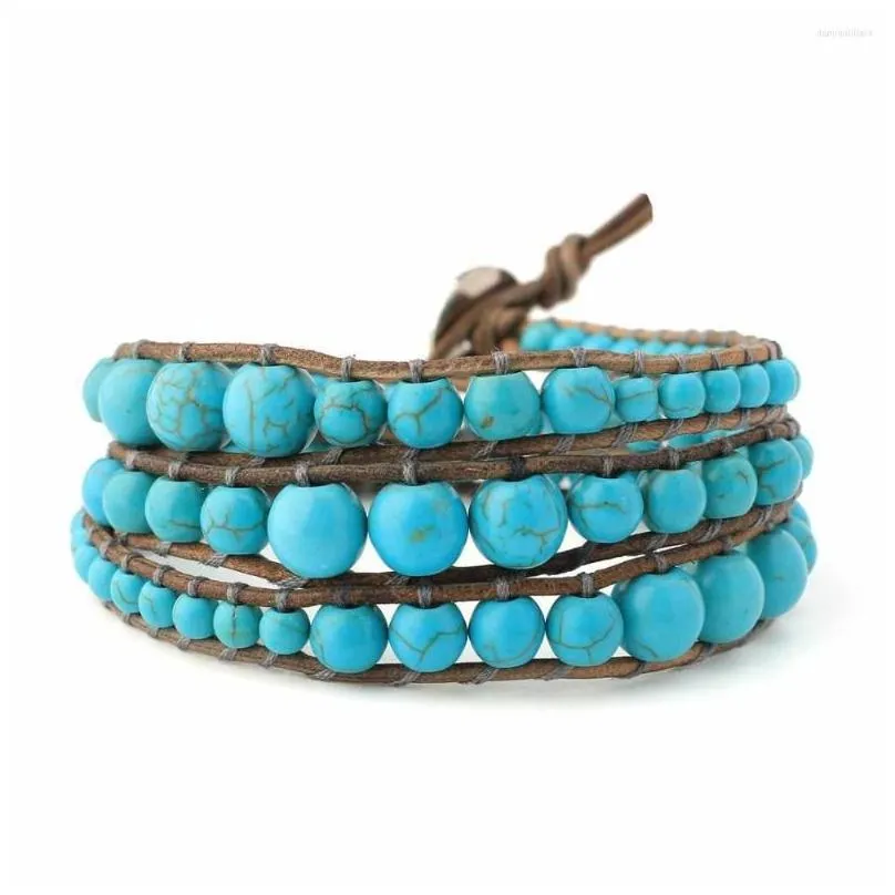 charm bracelets kelitch stone beads strand women gift leather 3 wrap bracelet bangles chains fashion handmade jewelry gifts