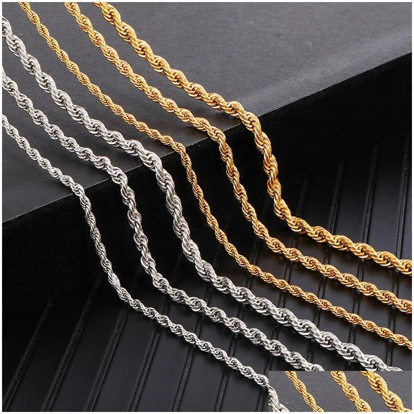 18k real gold plated stainless steel rope chain necklace for men women gift fashion jewelry accessories