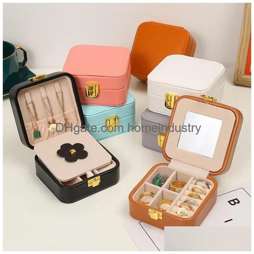 travel jewelry boxes pu leather organizer with mirror small portable jewelry box for rings earrings necklaces bracelet storage holder