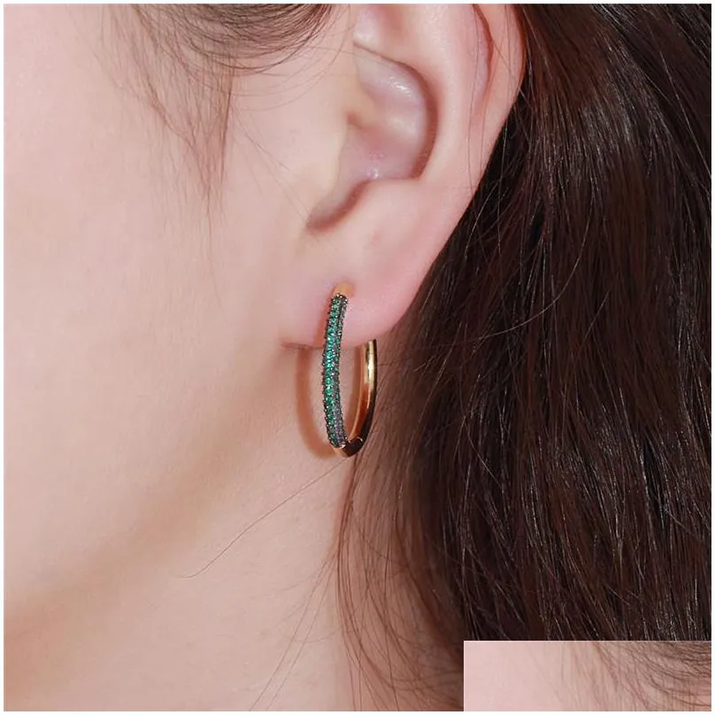 3 colors 18mm hoop circle designer earrings jewelry white green rose aaa cubic zirconia copper earrings 18k gold silver earring for women valentines day friend