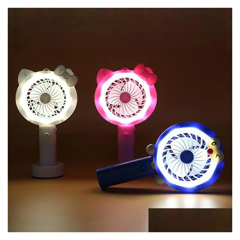 summer high fashion mini cartoon fan portable handheld mini cool air cooler usb charging led light for baby kid ship