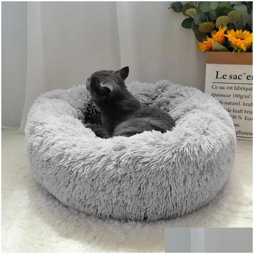 pet dog bed warm fleece round dog kennel house long plush winter pets beds for medium large dogs cats soft sofa cushion mats1