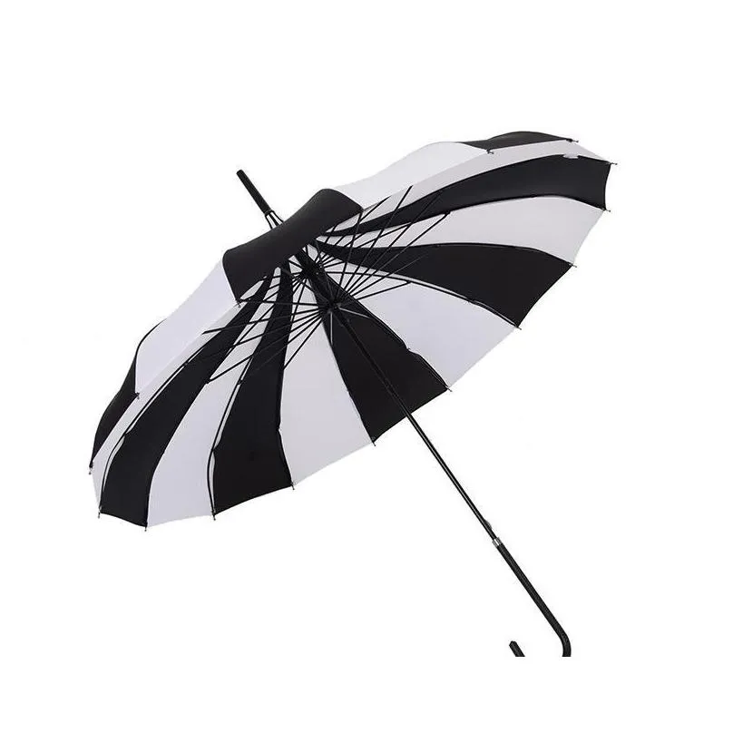umbrellas women creative sunny and rain umbrella mens black white striped pagoda 16 bones straight long handle