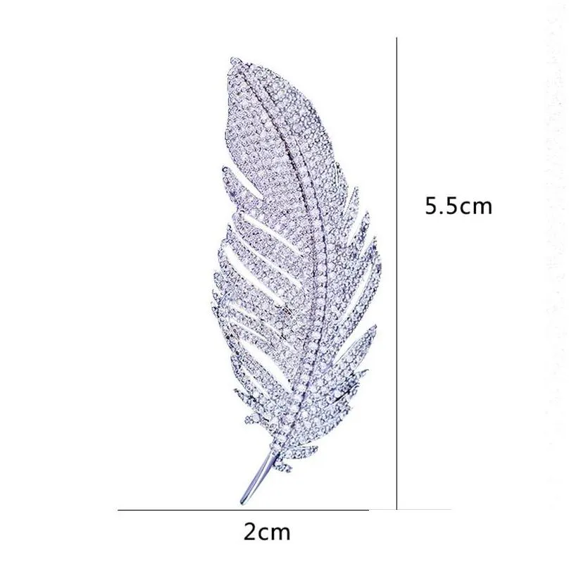 pins brooches white crystal large feather for women rhinestone wedding bouquet jewelry beautiful pins gift broche femme bijoux de lux