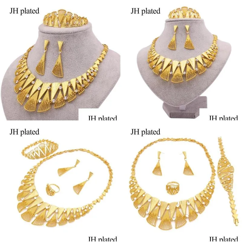jewelry necklace sets 24k gold color dubai luxury for women african wedding gifts bridal bracelet necklace earrings ring jewellery set