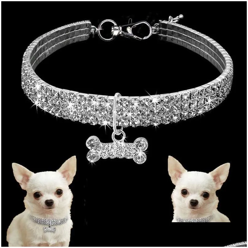 dog apparel crystal 3 rows elastic pet necklace chain cat collar supplies small jewelry tag accessories