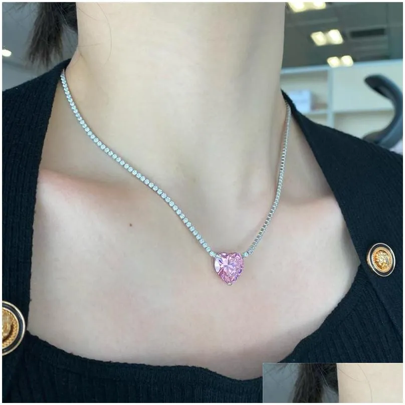 fashion tennis heart necklace designer 925 sterling silver chain pink white 5a cubic zirconia diamond necklace woman chokers luxury jewelry with gift