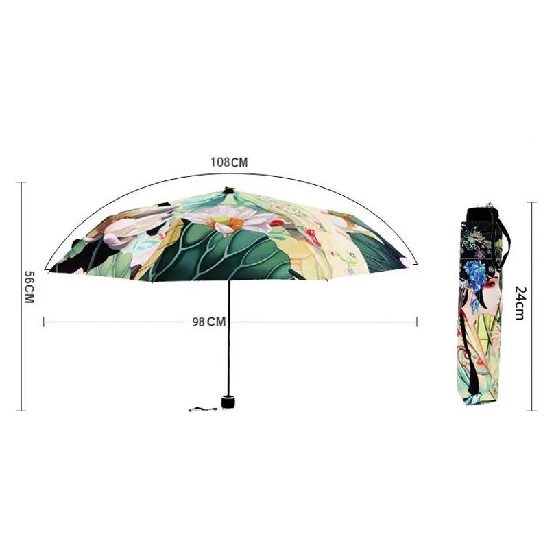  vintage printed rain umbrella women anti uv parasol folding umbrella outdoor sun rain