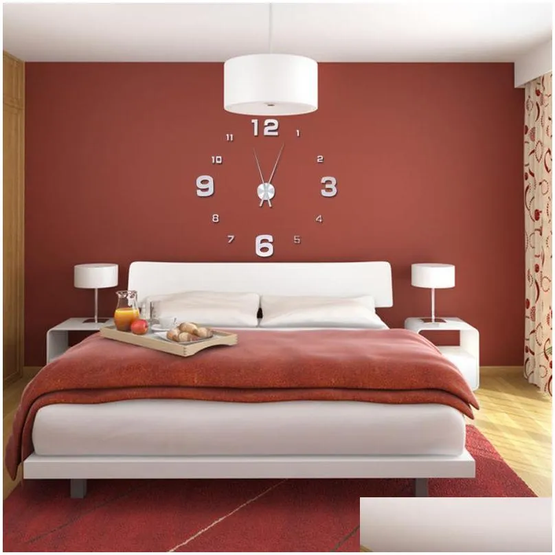 wholesale unique fashion large 3d diy wall clock gold shine mirror stickers design home decor arts hours gifts big size pf