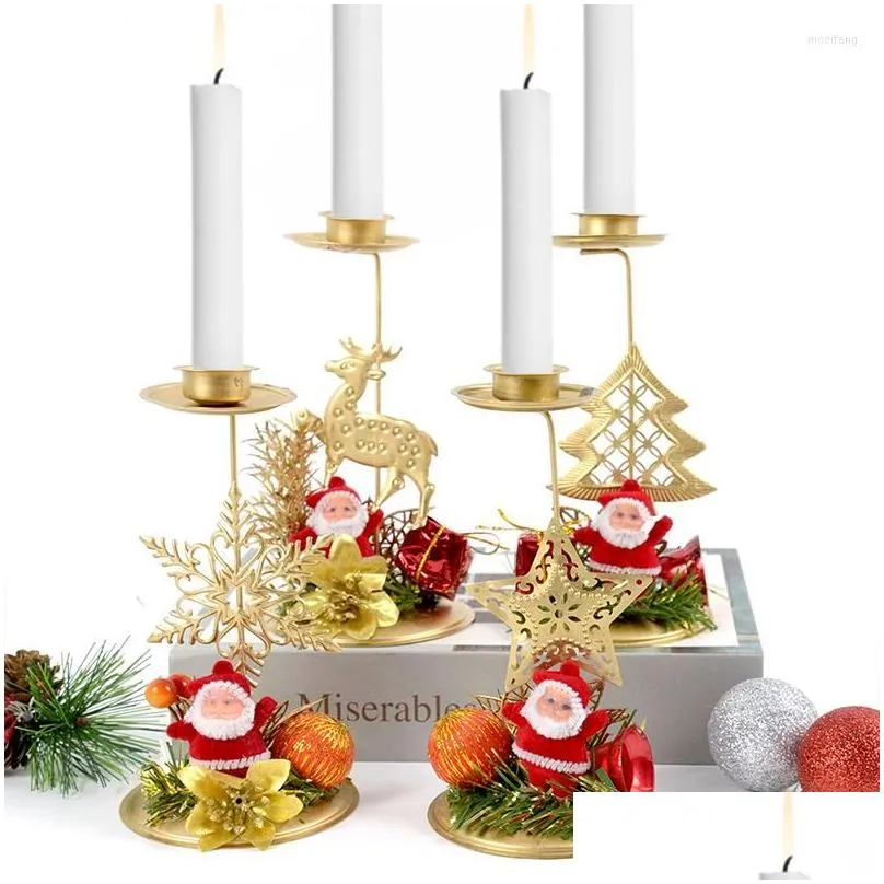 christmas decorations tabletop wrought iron candlestick xmas table ornament snowflake elk pendant candle holder for home decoration