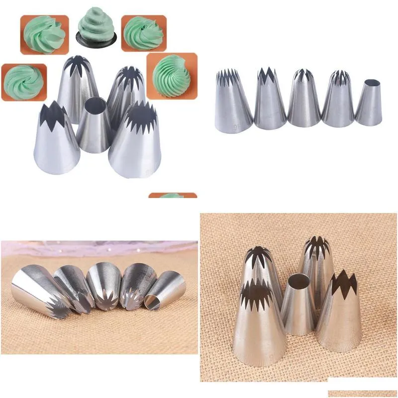 baking pastry tools 5pc large decorating tip sets cake biscuit cream tool stainless steel piping icing nozzle cupcake head dessert
