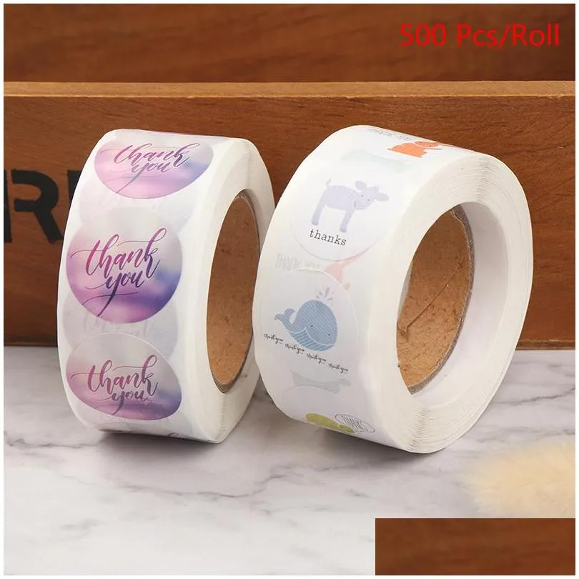 500pcs/roll thank you sticker seal labels round background for package personalized stationery stickers