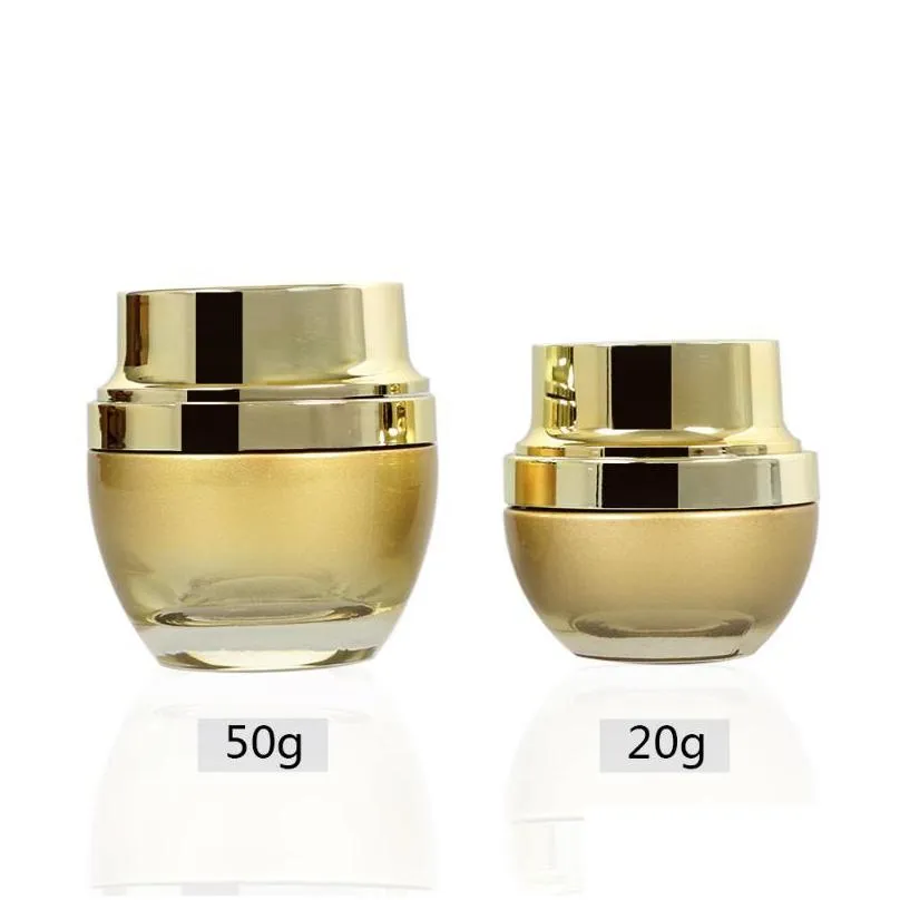 storage bottles jars empty glass cream jar packaging in 50ml round cosmetic dispenser gold with gold lid on sale