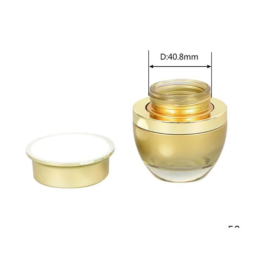 storage bottles jars empty glass cream jar packaging in 50ml round cosmetic dispenser gold with gold lid on sale