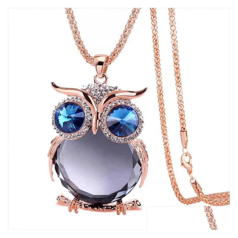 fashion women choker accessories multiple stone color crystal rhinestone jewelry owl pendant necklace