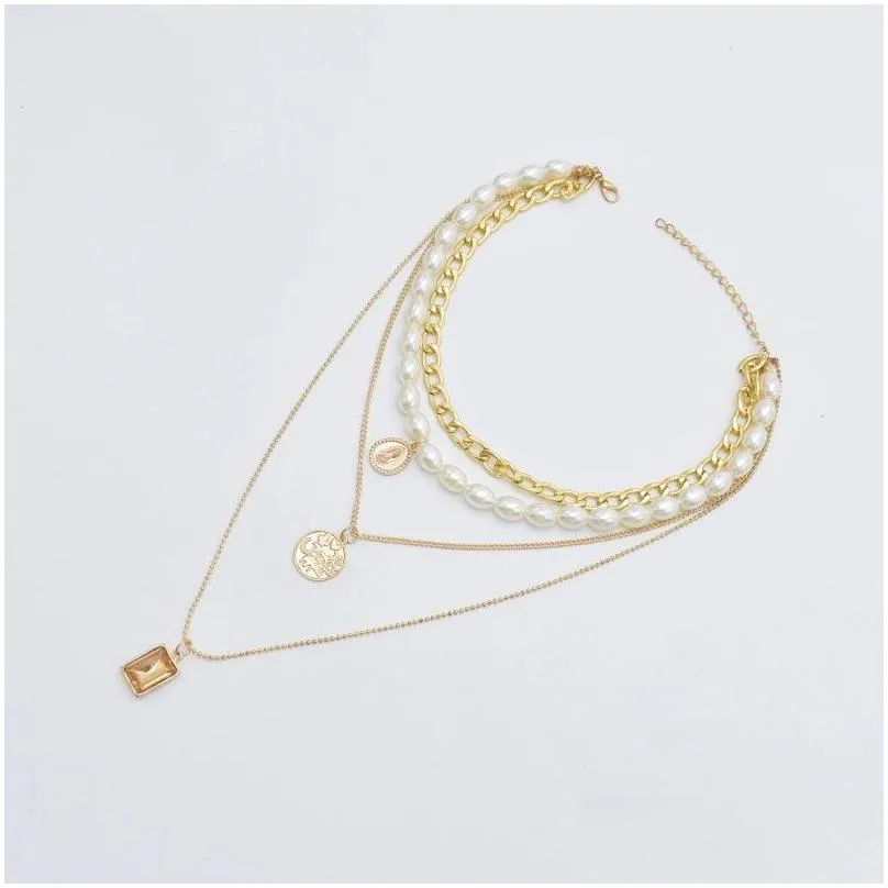 necklaces bracelet designer jewelry multilayered geometric alloy necklace creative exaggeration simple cross chain moon 2