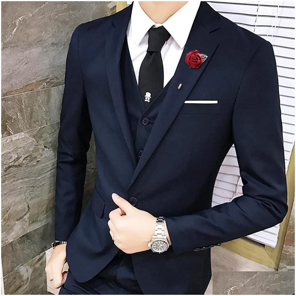 33 colors luxury fabric rose flower lapel pin mens uniform coat clothes badge broaches for women wedding party fashion jewelry