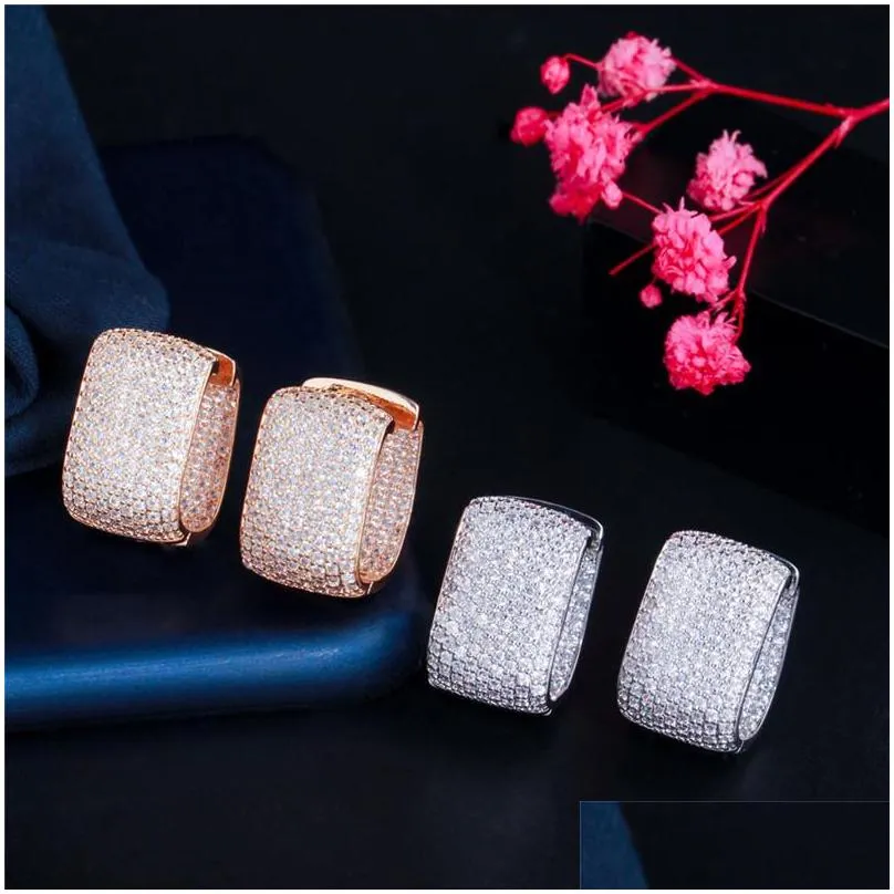 graceful fashion stud earrings jewelry white aaa cubic zirconia rose gold silver charm luxury bride wedding designer earring copper south american for women