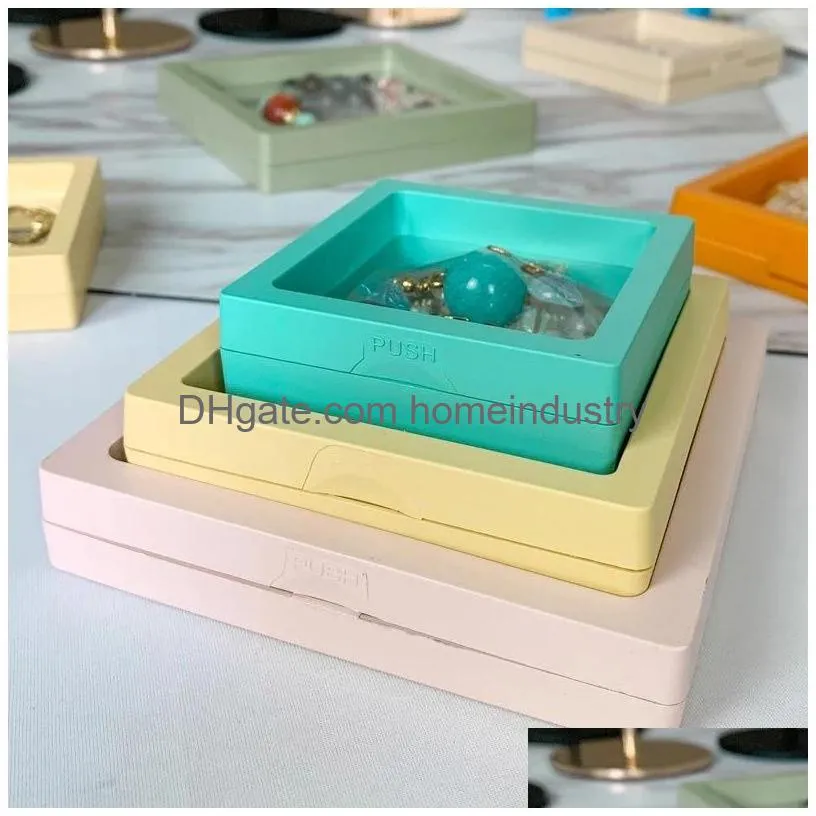 colorful pe film jewelry storage box ring bracelet travel case 3d floating frame dustproof display boxes