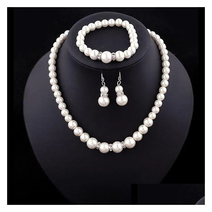 luxury faux pearl jewelry sets bride wedding fake artificial pearl beads chains necklaces bracelet earrings for women engagement