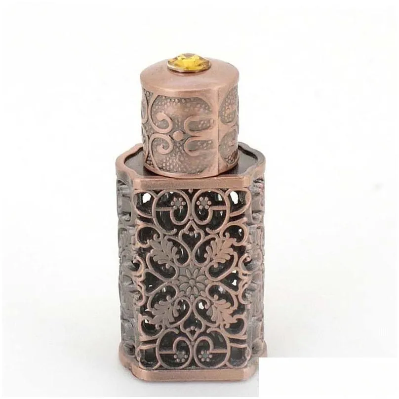 vintage hollow carved  oil perfume empty bottle container artificial multicolor stone refillable storage bottles jar jars