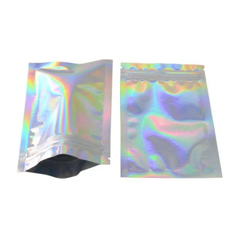 resealable plastic retail foodgrade packaging bags holographic aluminum foil pouch smell proof mylar bag for food storage 2types laser packing