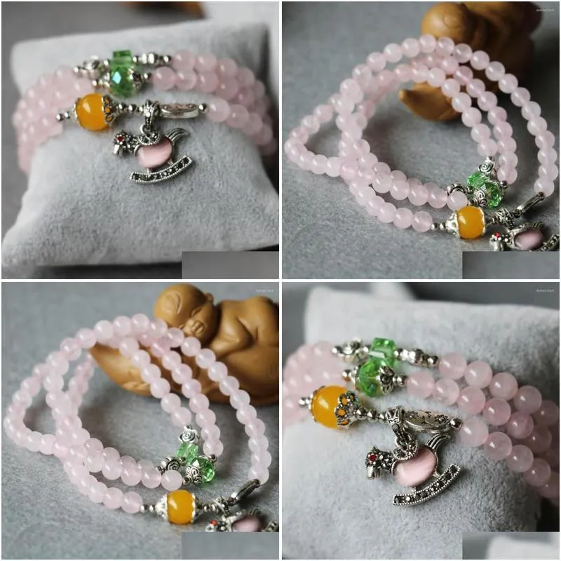 charm bracelets accessory crafts 6mm pink bracelet opal horse small pendant green crystal jewelry multilayer chain necklace stone