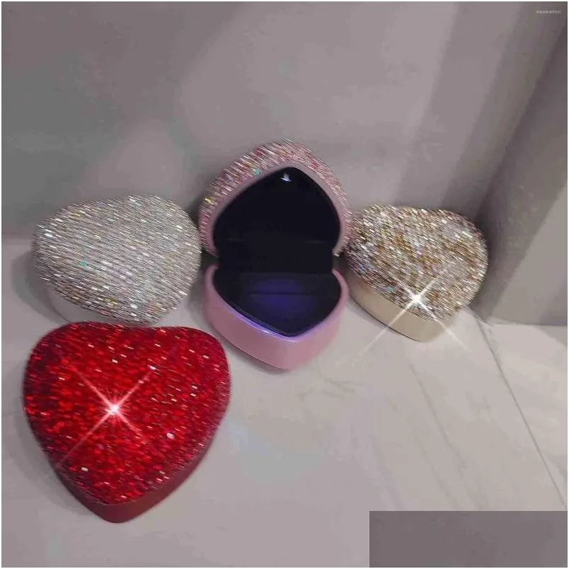 jewelry pouches diamond heart box led light ring proposal necklace pendant packaging