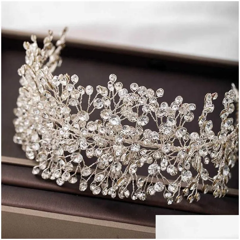 luxury handmade silver color headband shinny full rhinestone tiaras beads bridal wedding headpeice women party hair jewelry vl x0625