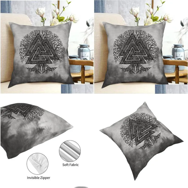 cushion/decorative pillow valknut and tree of life yggdrasil throw case vikings cushion for home sofa chair decorative hug pillowcase