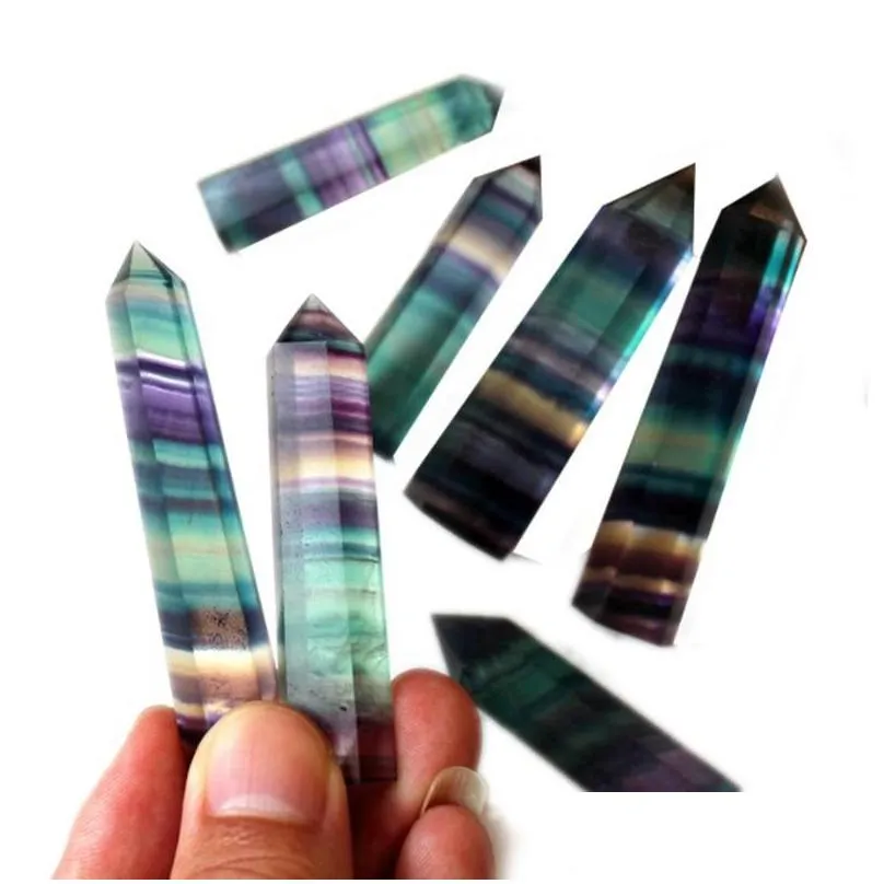 arts rainbow crystals fluorite tower quartz points natural stripe point reiki crystal obelisk wand healing chakra stone