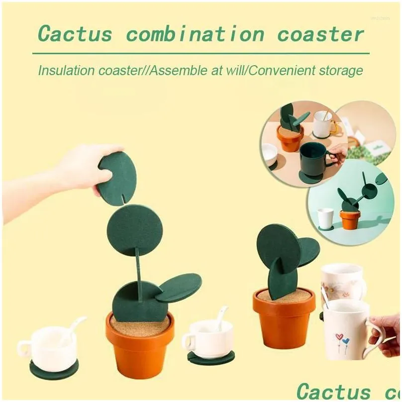 table mats coasters diy cactus set novelty gift nonslip tea coffee cup holder heat insulation pad home decor kitchen tool